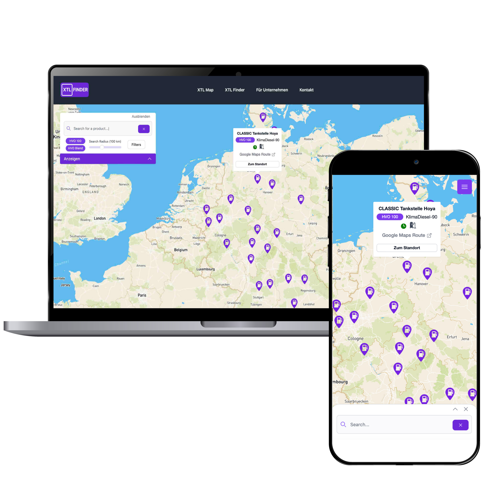 Vorschau einer HVO-Karten-Integration auf Desktop und Mobile